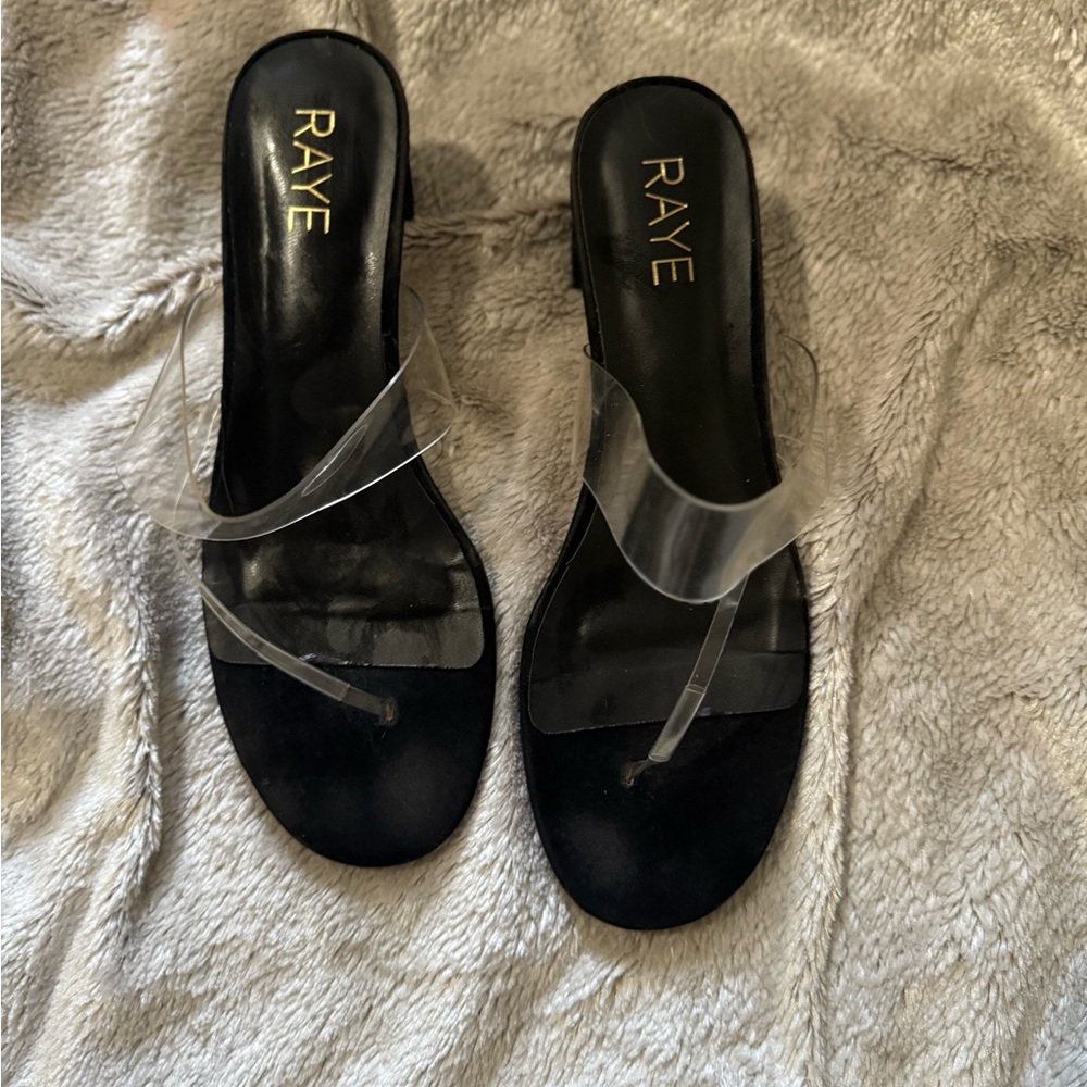RAYE Black and Clear Heeled Sandals